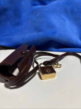 Bottega Veneta Brown Leather Key Pouch with Gold Padlock Charm
